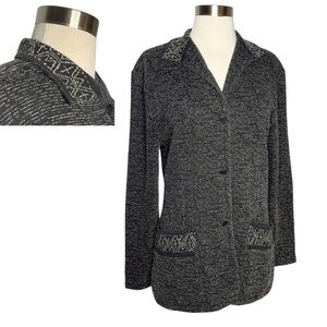 Vintage Max Studio Long Cardigan Jacket Size M Grey Sweater Boho Ethnic Ikat
